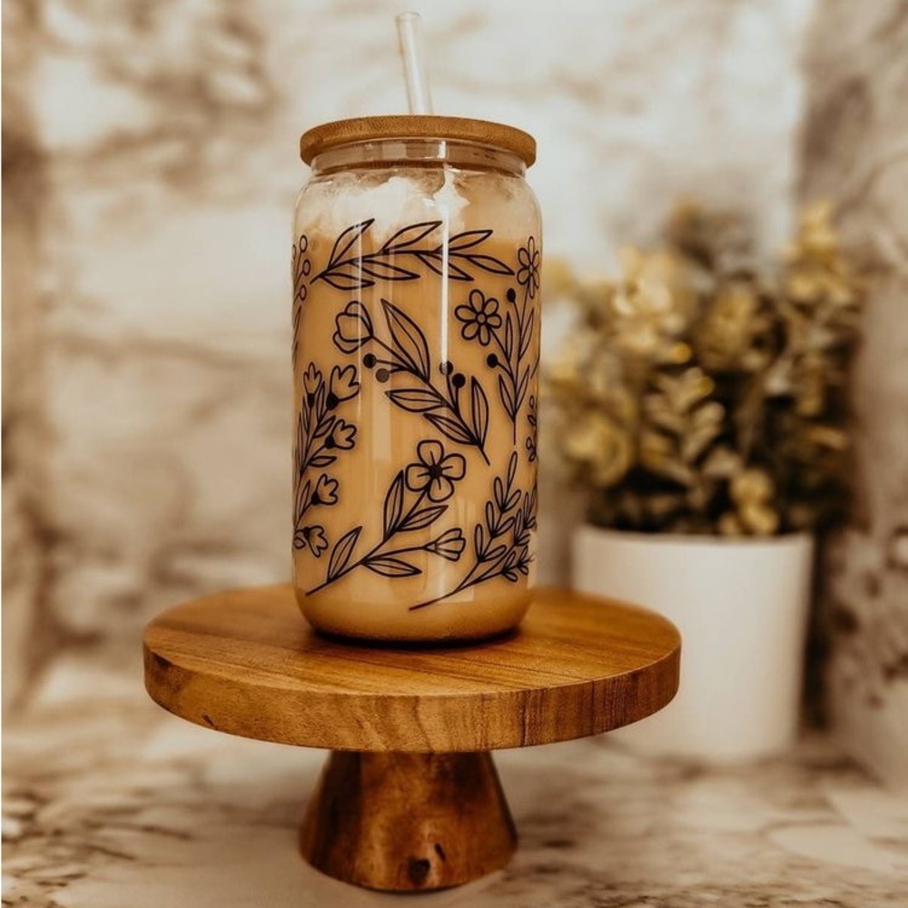 Floral Glass Beer Cup - Picture 1 of 1